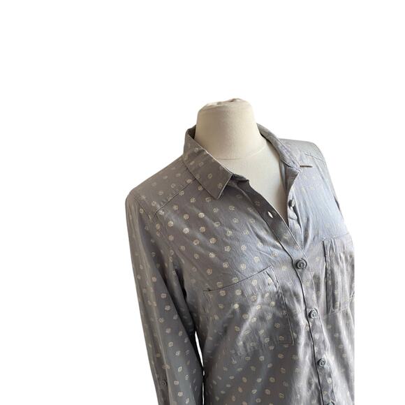 COLUMBIA Button Down Shirt Women Sz Medium Grey Polka Dot Midweight Campcore - Picture 2 of 9